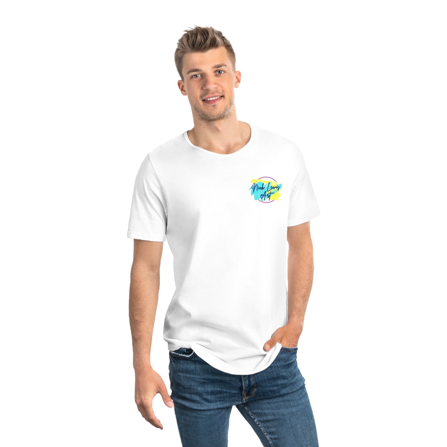 Nick Lewis Art - Camiseta de punto con dobladillo curvo para hombre